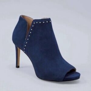 White House Black Market Louise Officer Blue Suede Open Toe Shootie Heels 10
